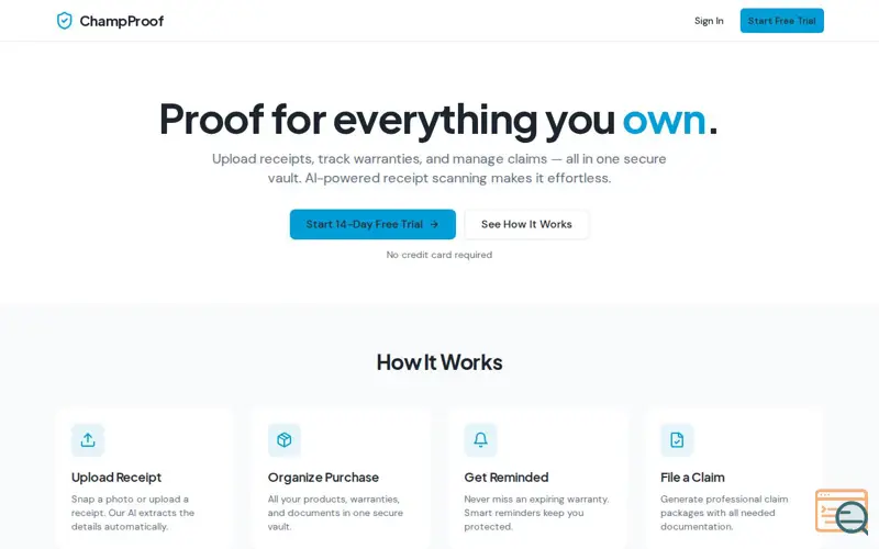 Screenshot of ChampProof