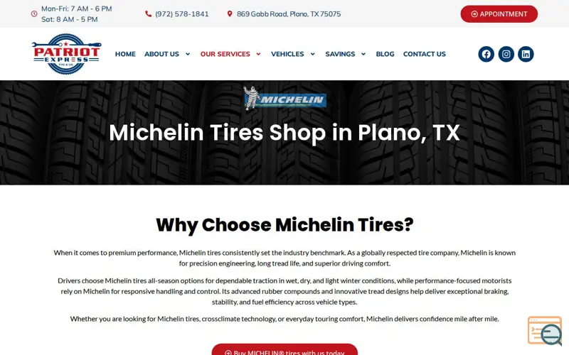 Screenshot of Patriot Express Tire & Oil