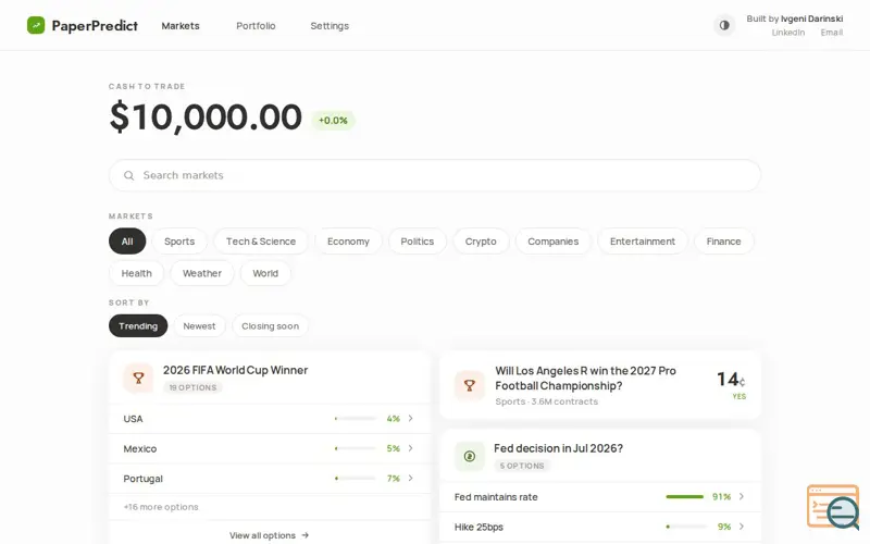 Screenshot of PaperPredict