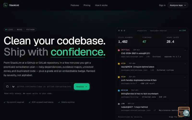 Screenshot of StackLint