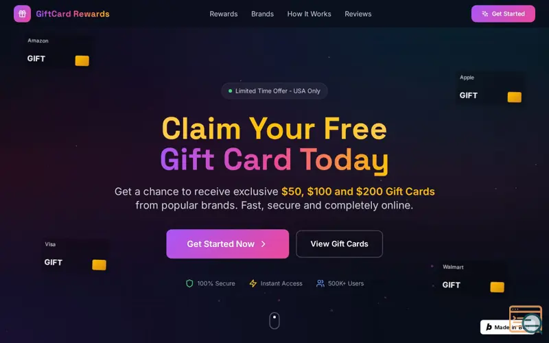 Screenshot of Free Gift Cards