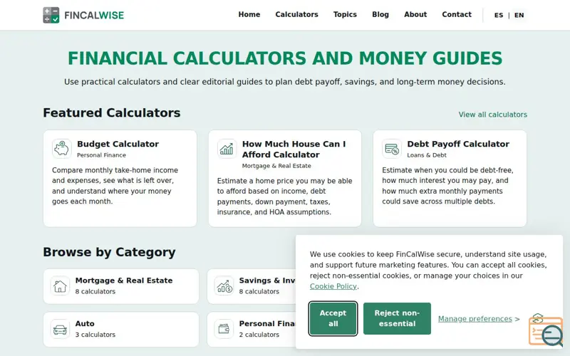 Screenshot of FinCalWise