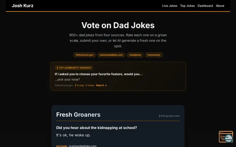 Screenshot of A Dad Joke Website