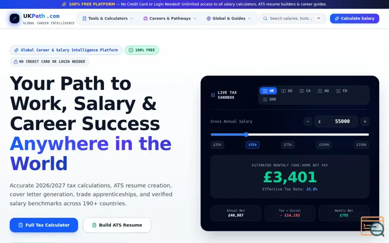 Screenshot of UKPath.com | Global Career Intelligence, Salary Calculators & ATS Tools
