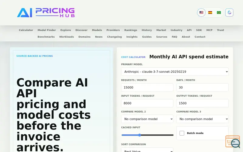 Screenshot of AI Pricing Hub
