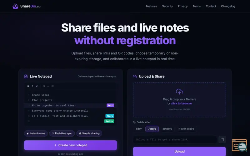 Screenshot of ShareBin.eu