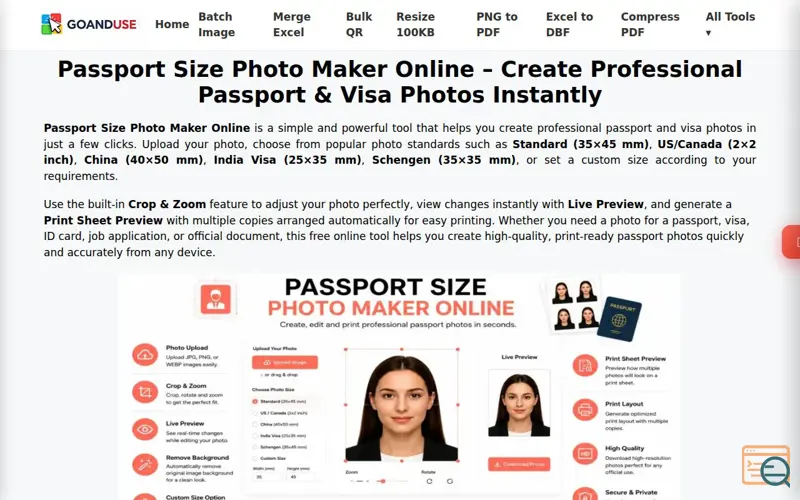 Screenshot of Passport Size Photo Maker Online