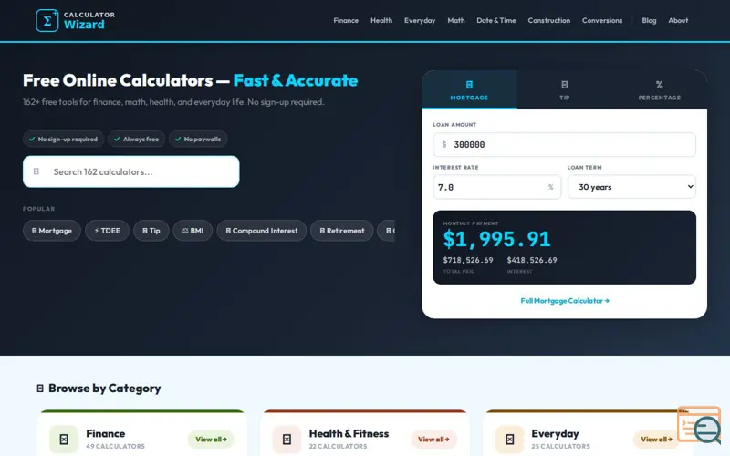 Screenshot of CalculatorWizard