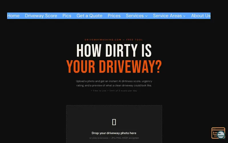 Screenshot of Driveway Dirt Score, a launch using SpeedyCache