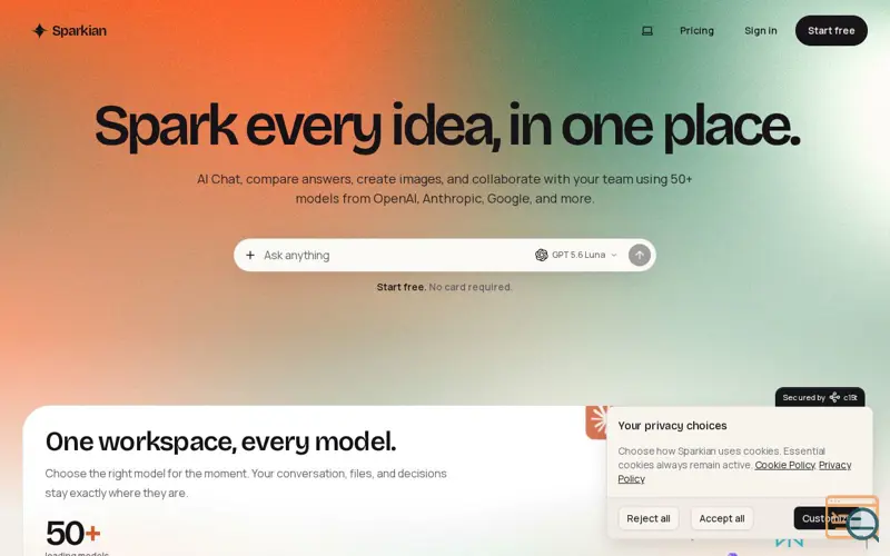 Screenshot of Sparkian, a launch using c15t Consent