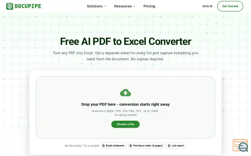 Screenshot of Document to Excel Converter