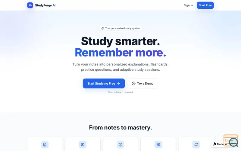 Screenshot of StudyForge AI
