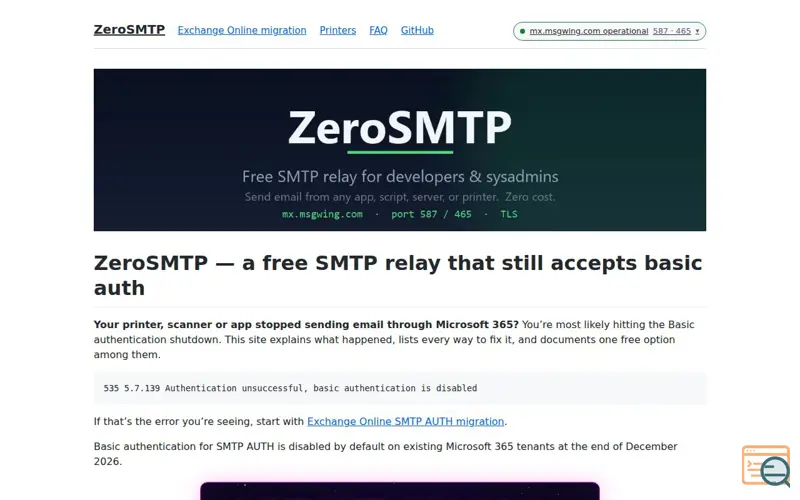 Screenshot of ZeroSMTP