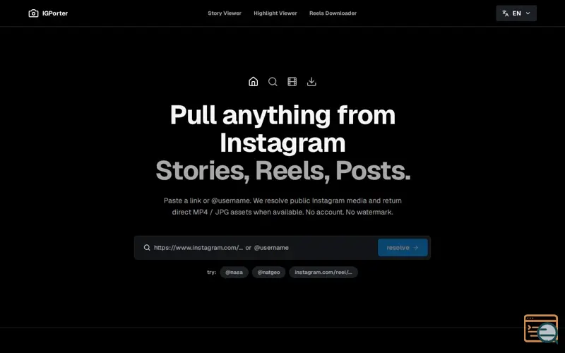 Screenshot of IGPorter