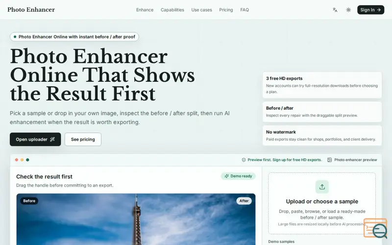 Screenshot of Photo Enhancer, a launch using Vite