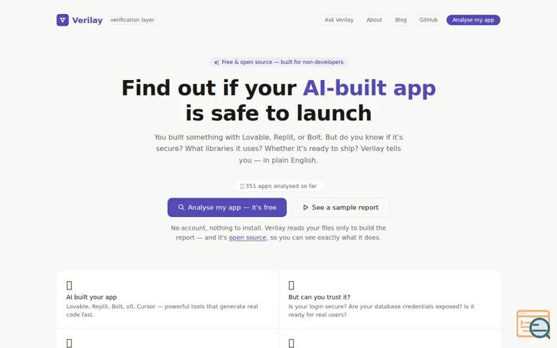 Screenshot of Verilay - Understand your AI-built app