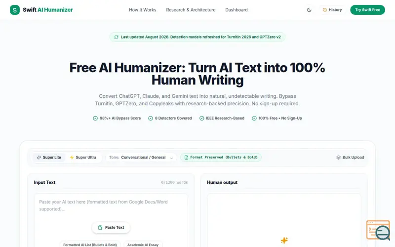 Screenshot of Swift AI Humanizer