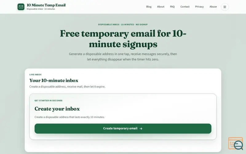 Screenshot of Temp Email & Tempmail — Free Temporary Mail (10 Minutes)