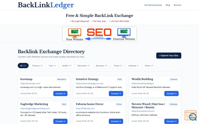 Screenshot of BackLink Ledger