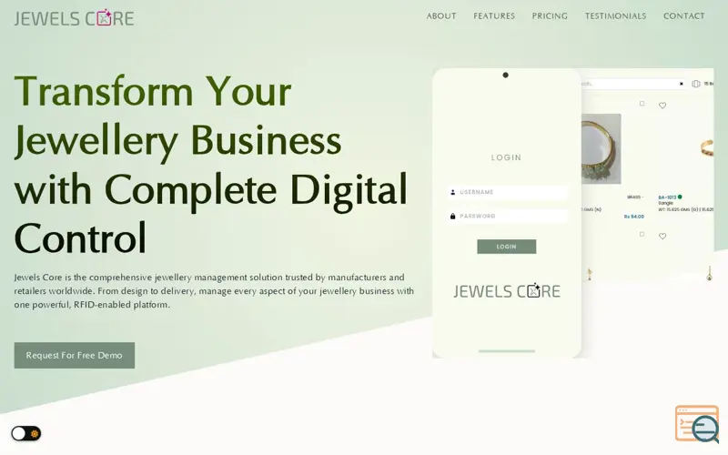 Screenshot of Jewellery ERP Software | Jewels core, a launch using Google Hosted Libraries