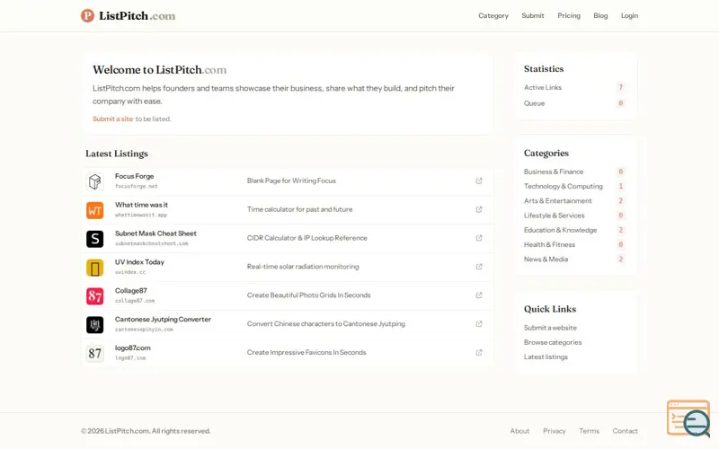 Screenshot of ListPitch