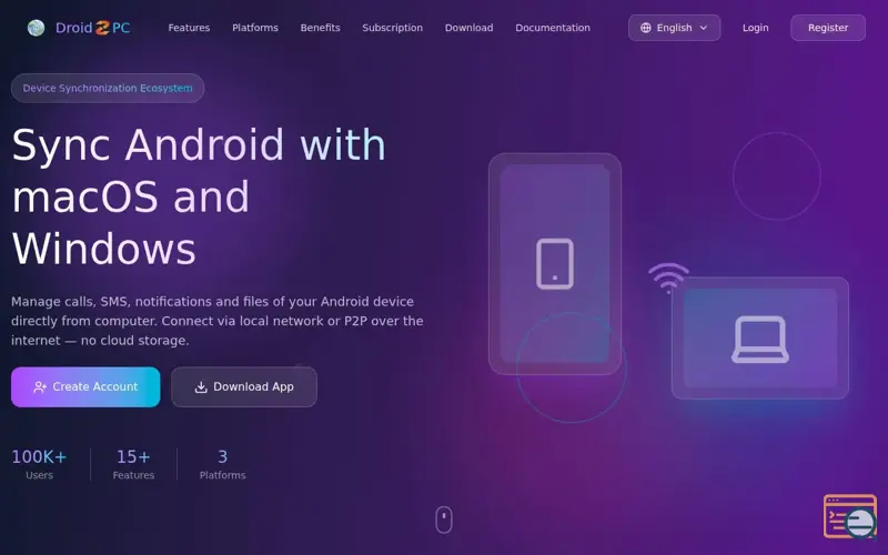Screenshot of Droid2PC, a launch using Mail.ru Top Counter
