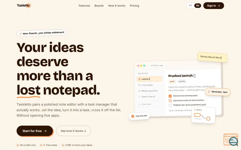 Screenshot of Taskletto