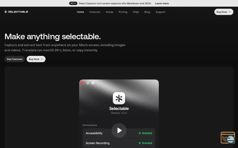 Screenshot of Selectable: OCR & Text Capture