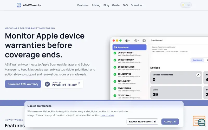 Screenshot of ABM Warranty, a launch using Jekyll