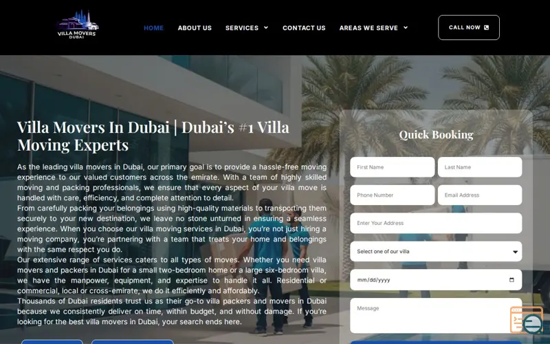 Screenshot of Villa Movers in Dubai, a launch using MiddleHost DNS