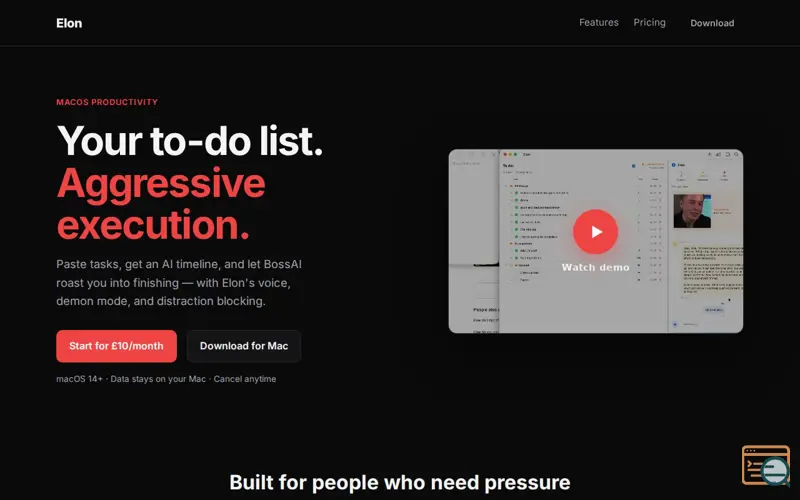 Screenshot of Elon — Aggressive Productivity for Mac