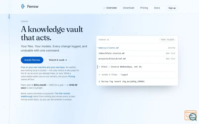 Screenshot of Ferrow — a knowledge vault that acts