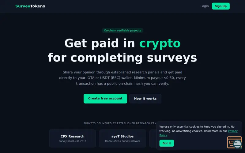 Screenshot of SurveyTokens