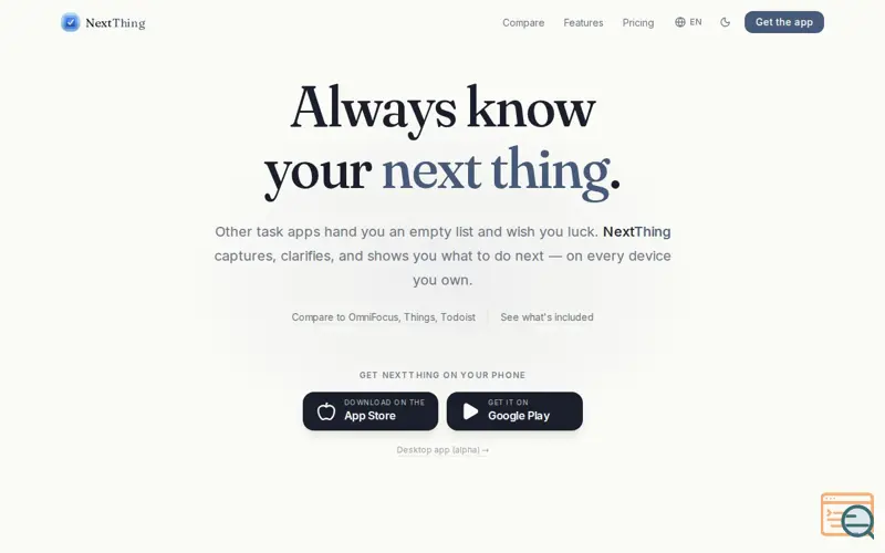 Screenshot of NextThing for Getting Things Done