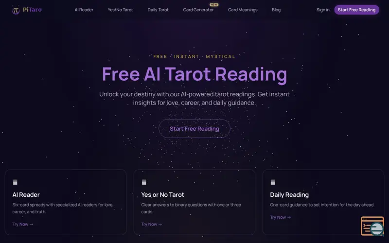Screenshot of PiTarot, a launch using AIxCollection