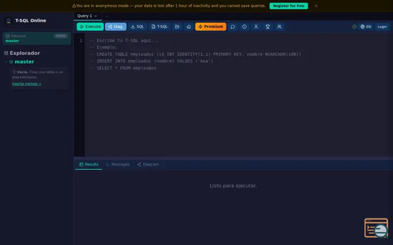 Screenshot of T-SQL Online