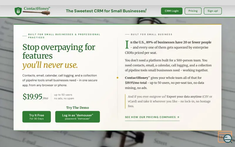 Screenshot of ContactHoney
