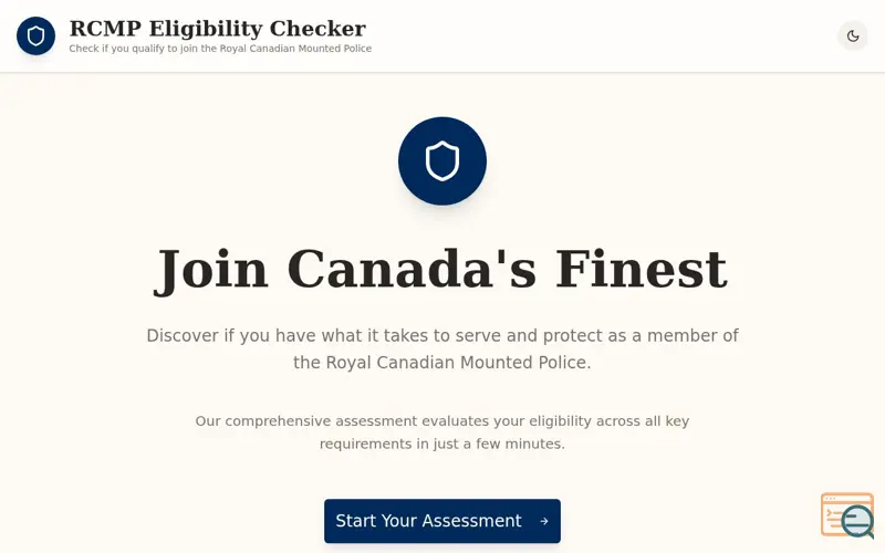 Screenshot of RCMP Eligibility Checker