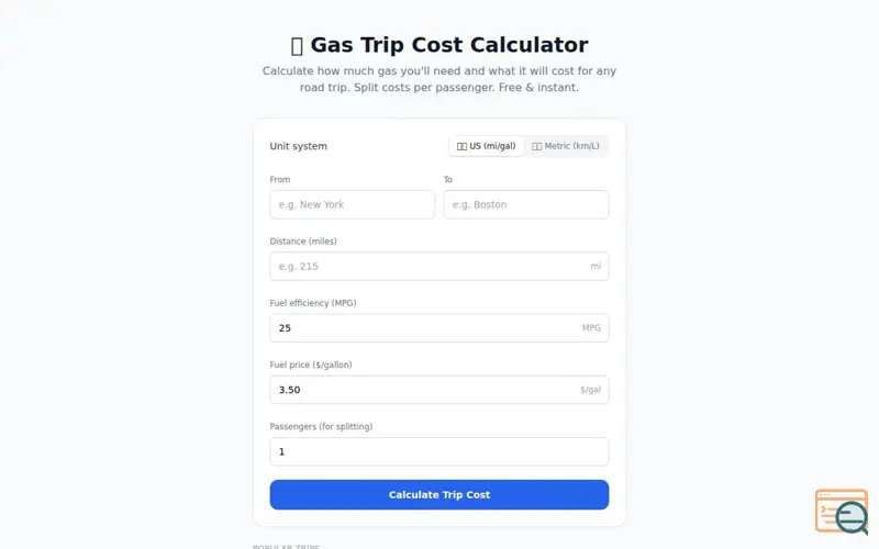 Screenshot of Gas Trip Cost Calculator