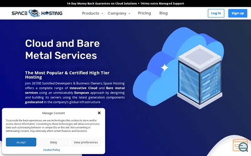 Screenshot of Space Hosting, a launch using Shield Security