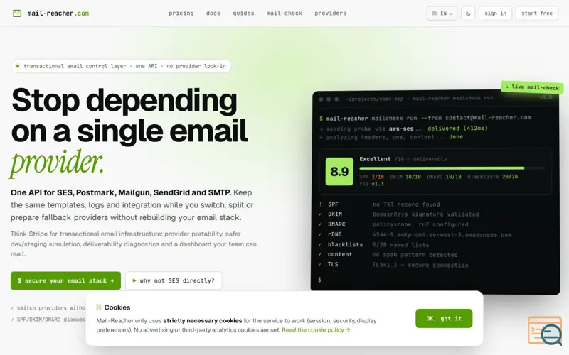 Screenshot of Mail-Reacher