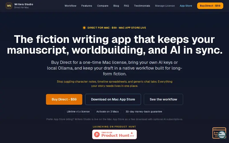 Screenshot of Writers Studio, a launch using Heroku