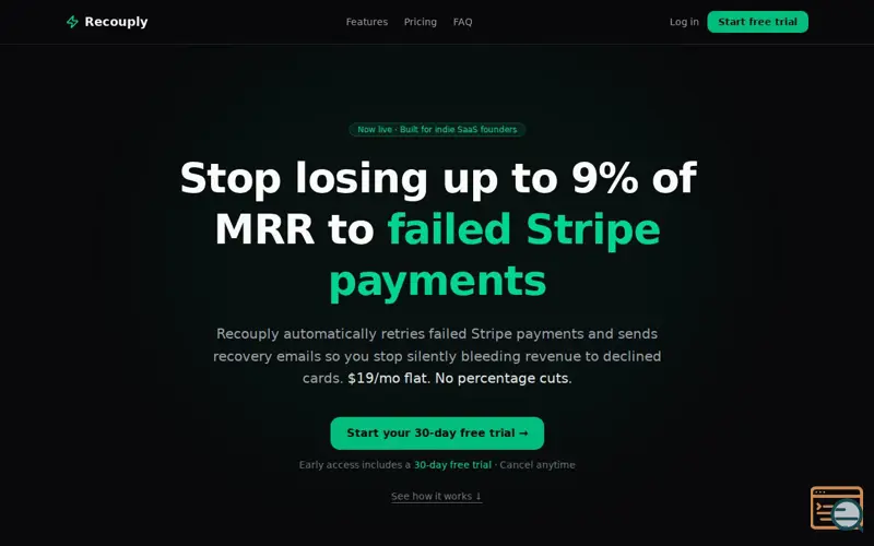 Screenshot of Recouply: Recover Failed Stripe Payments