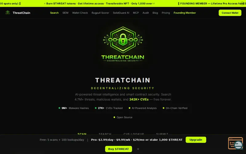 Screenshot of ThreatChain, a launch using abuse.ch