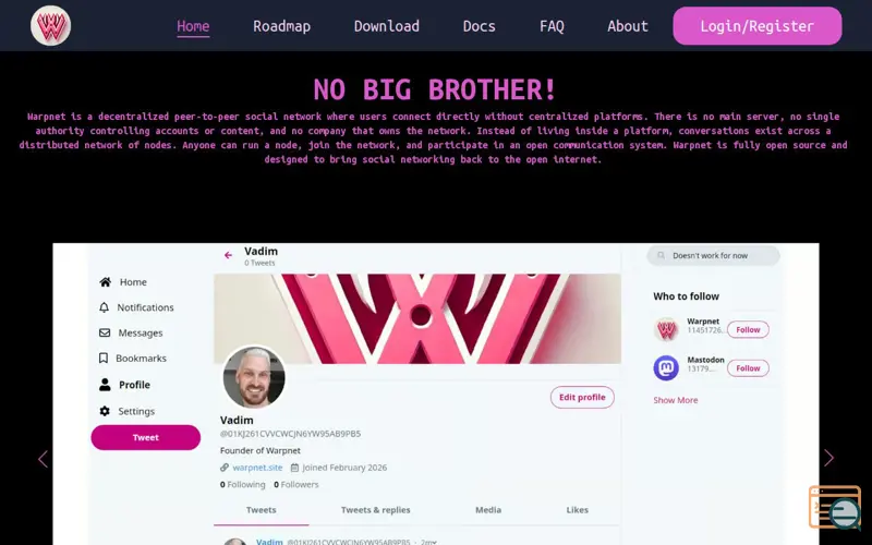 Screenshot of Warpnet