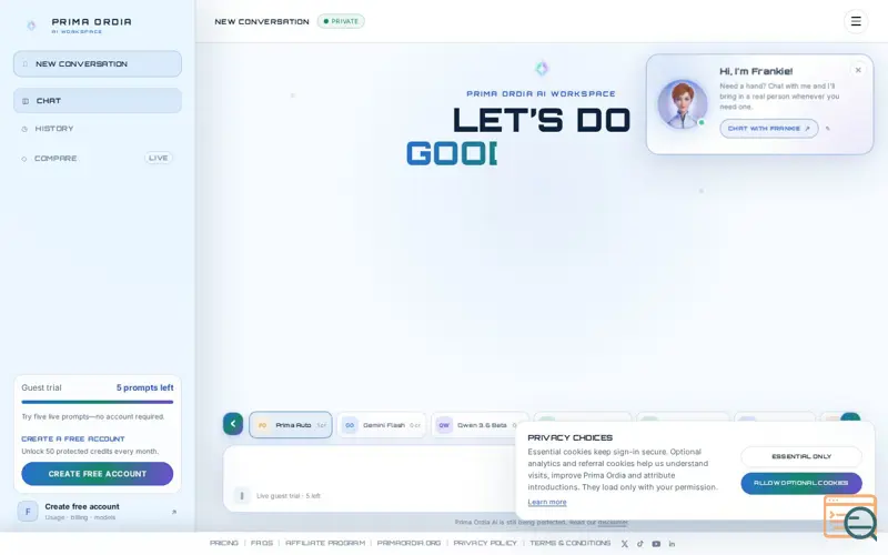 Screenshot of Prima Ordia AI — Every leading AI, one intelligent workspace