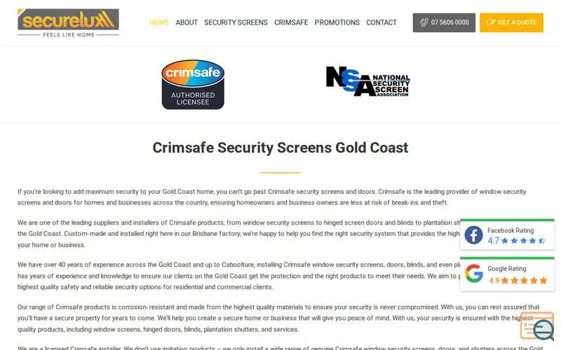 Screenshot of Gold Coast Security Screens