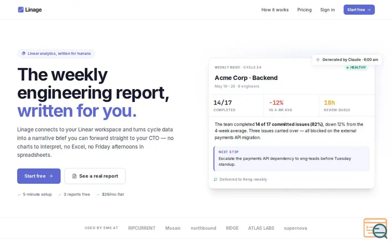 Screenshot of Linage
