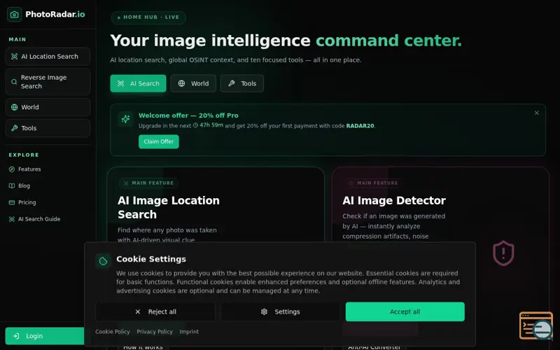 Screenshot of PhotoRadar.io, a launch using Prerender.io