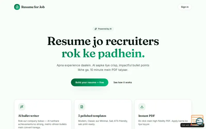 Screenshot of Airesumeforjob